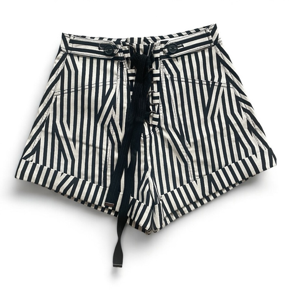 Self-Portrait Black and White High Waist Shorts